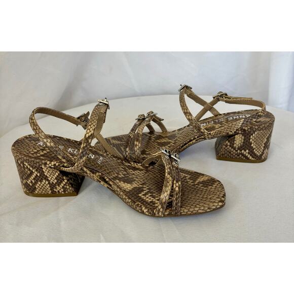 Anne Klein Mackenzie Strappy Buckle Block Heel Sandals Snake Taupe Size 7.5M NWT - Picture 5 of 6